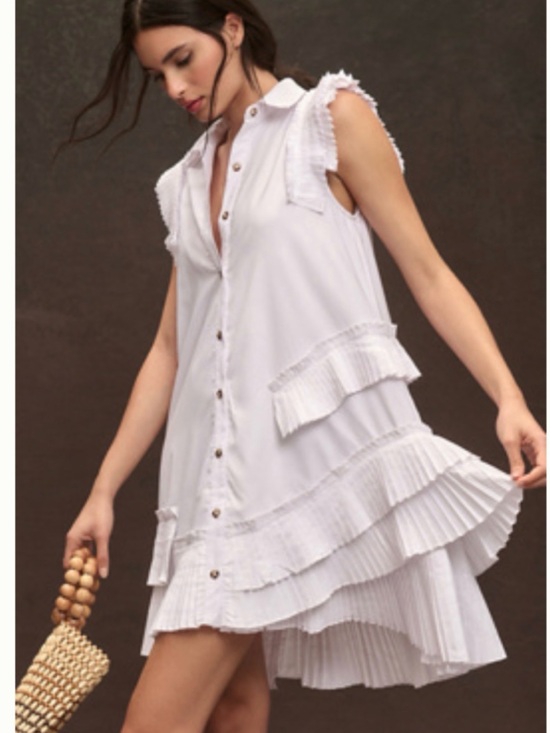 Anthropologie Dresses & Skirts - Anthropologie White Pleated-Trim Midi Shirt Dress